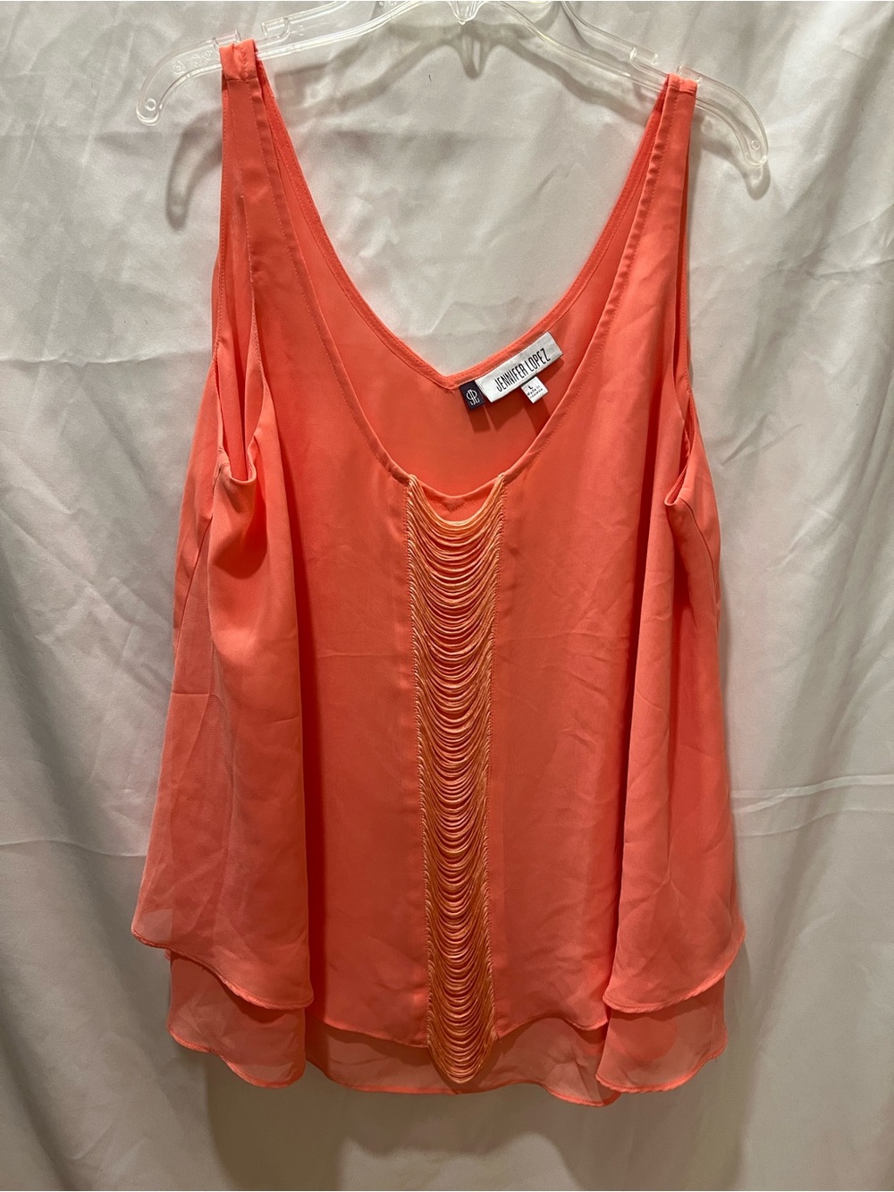 Jennifer Lopez Coral Sleeveless Chain-Trim Chiffon Camisole